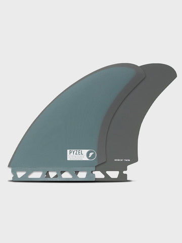 Bobcat Twin Pyzel Surfboards Fin Flat-lay Front And Back View